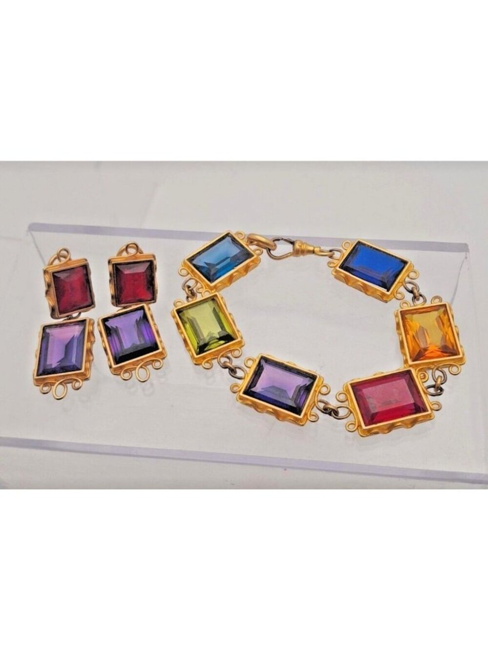 Vintage Mish Tworkowski Jewelry Set Gripoix Set in Gold Tone Bracelet Earrings - Picture 2 of 10